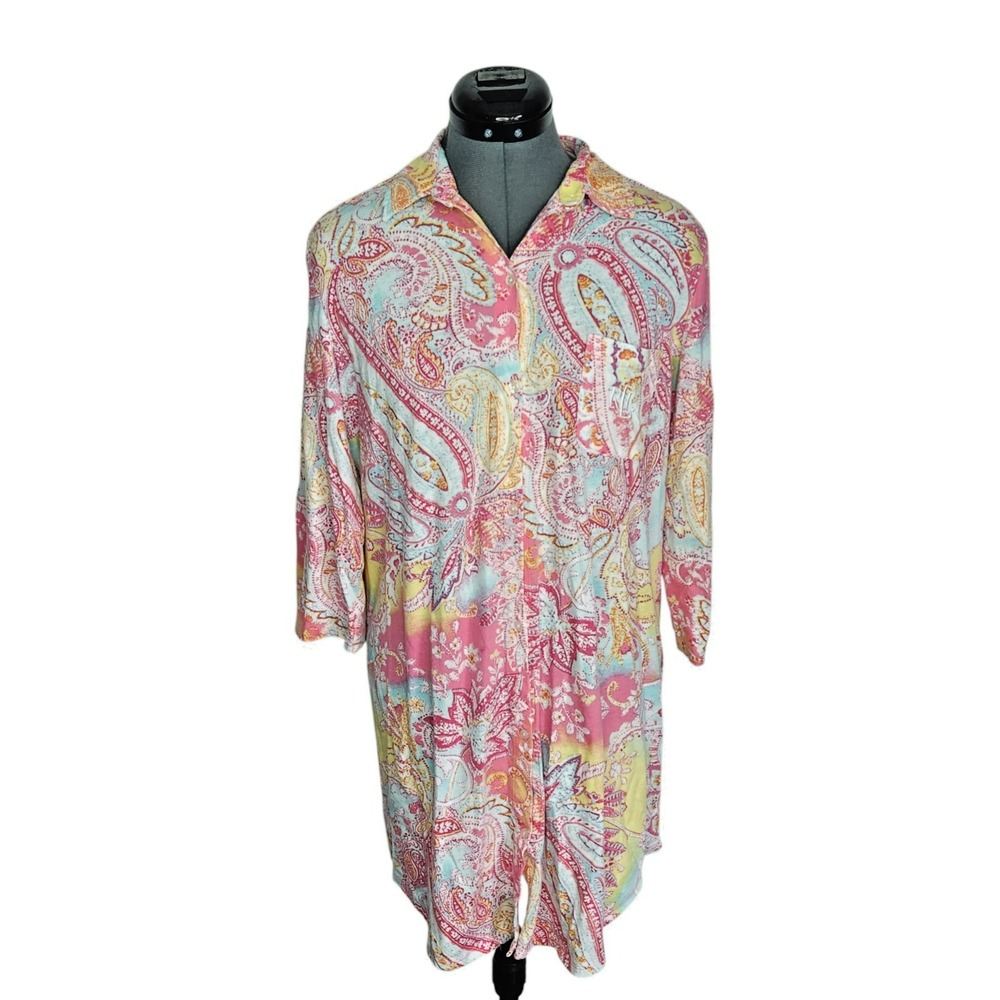 Lauren Ralph‎ Lauren Pink Paisley Sleep Shirt Size M